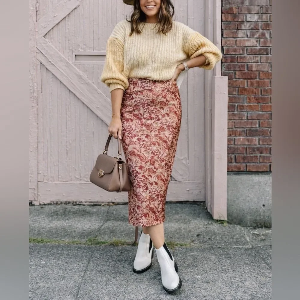 Free People Normani Bias Snakeprint Midi Skirt – Desert Peach, Silky, Size 10